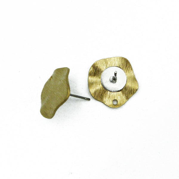 Raw brass and stainless steel 15mm scratched circle stud (x10)