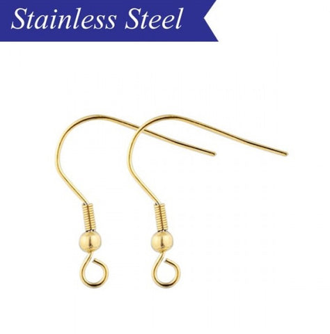 Stainless steel earring wire hooks with ball in gold (x10)
