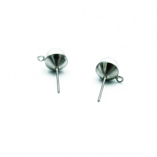 Stainless steel base with loop and imitation pearl stud in various colours (x10)