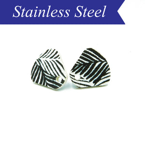 PU leather black and white striped stud in a rounded triangle shape with stainless steel post (x10)