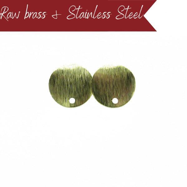 Raw brass and Stainless steel 12mm textured studs  (x10)