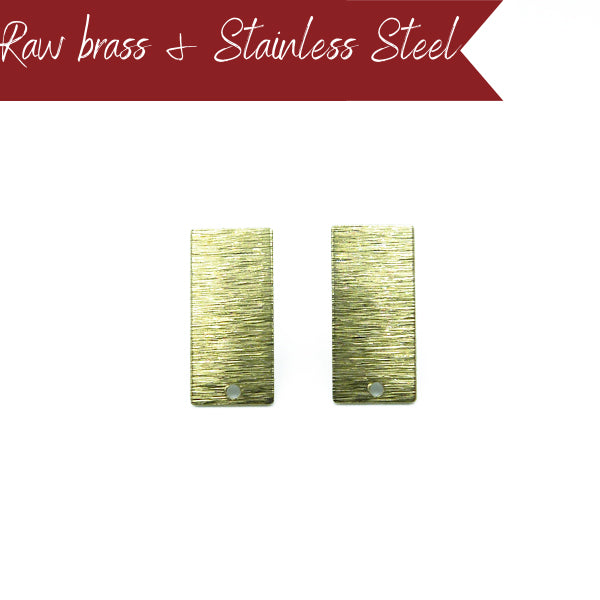 Raw brass and stainless steel rectangle stud (x10)
