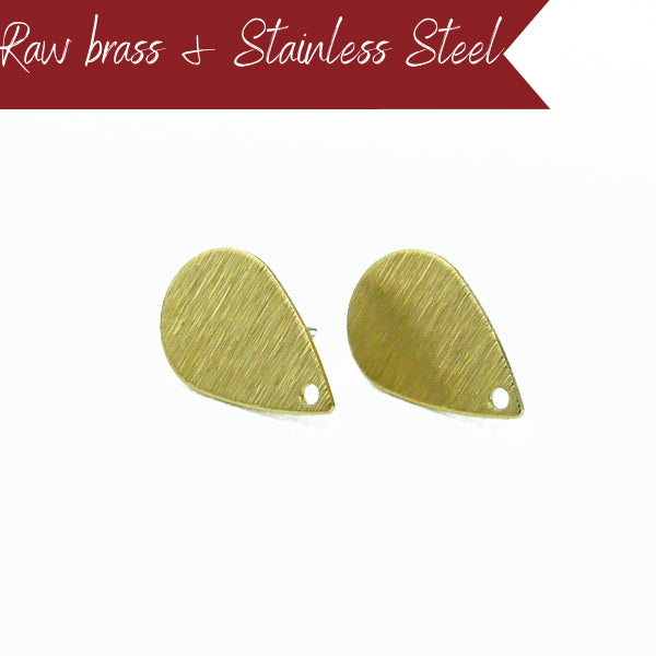 Raw brass and Stainless steel teardrop studs  (x10)