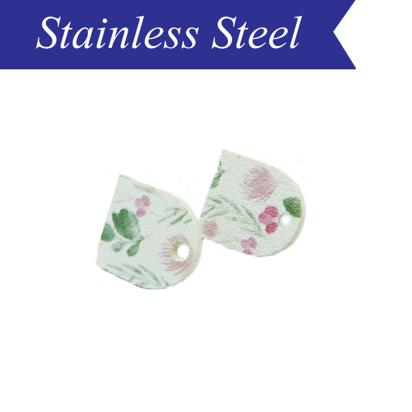 PU leather pink floral tub shaped stud with stainless steel post (x10)