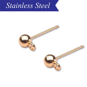 Stainless steel earring post ball stud with loop - Rose Gold
