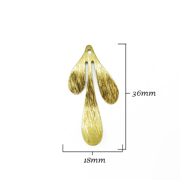 Raw brass textured three leaf charm (x10)