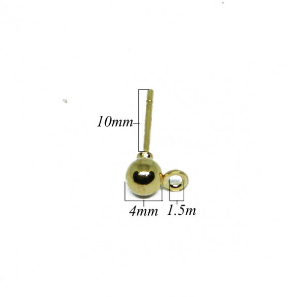 Earring post ball studs with loop connector - Various colours 4mm