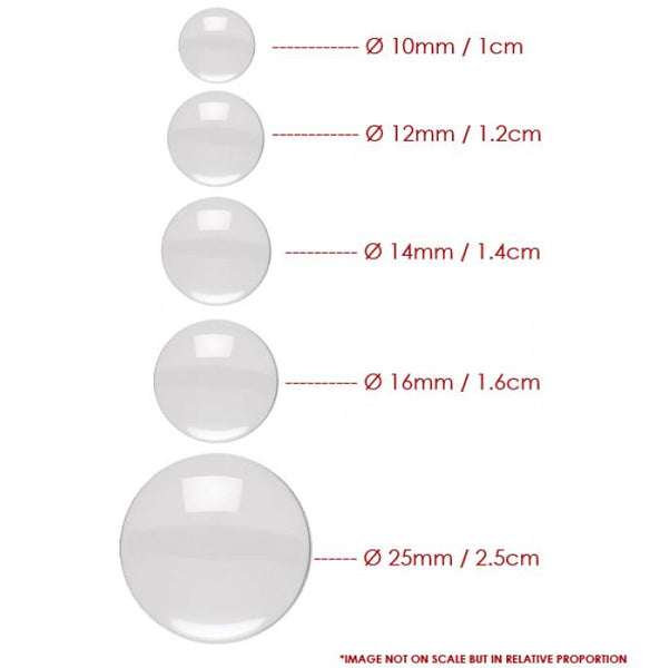 Round clear glass domes (cabochon) - in various sizes