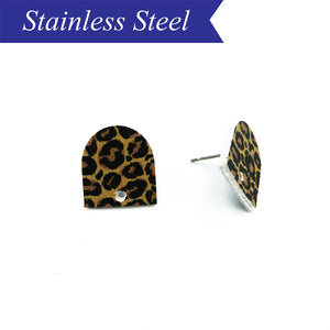 PU leather leopard stud with stainless steel post (x10)