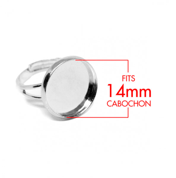 Rhodium Cabochon Ring - 14mm