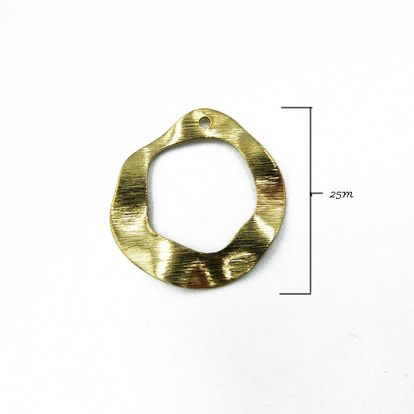 Raw brass round wave frame 25mm with textured effect (x10)