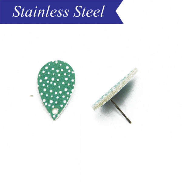 PU leather teardrop mint polka dot stud with stainless steel post (x10)