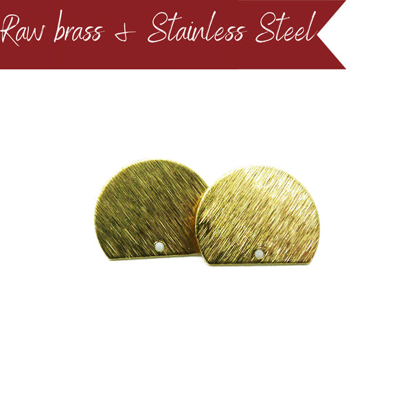 Raw brass and stainless steel 18mm scratched semi-circle stud