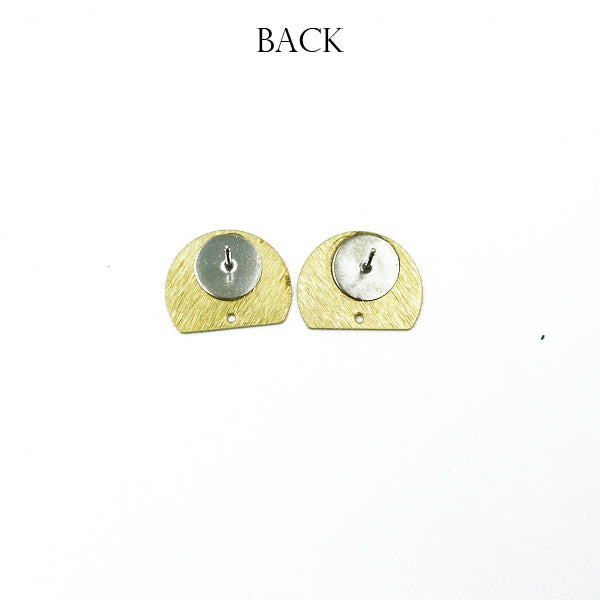 Raw brass and stainless steel 18mm scratched semi-circle stud