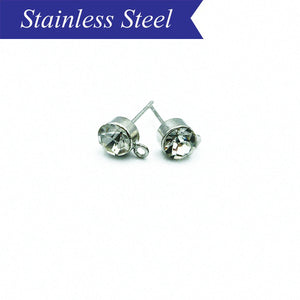 Stainless steel rhinestone ball studs with loop connector 5mm