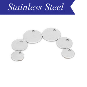 Stainless steel round blank charms in various sizes (x10)
