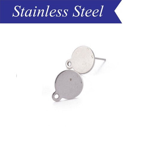 Stainless steel blank stud with loop in various sizes (x10)