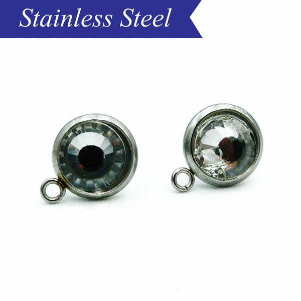 Stainless steel base with loop and rhinestone stud