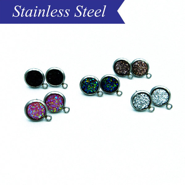 Stainless steel glitter studs in various colours