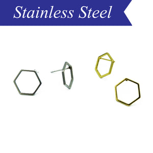 Stainless Steel Hexagon frame stud in silver and gold