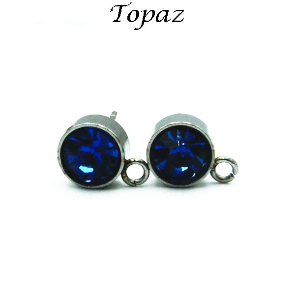 Stainless steel rhinestone ball studs with loop connector 6mm - Various colours